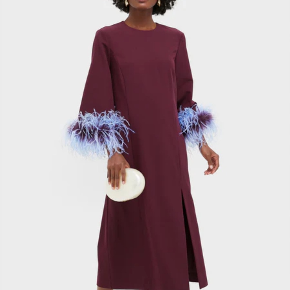 Tuckernuck Burgundy Dress with Blue Feathers Oxblood Eleanor